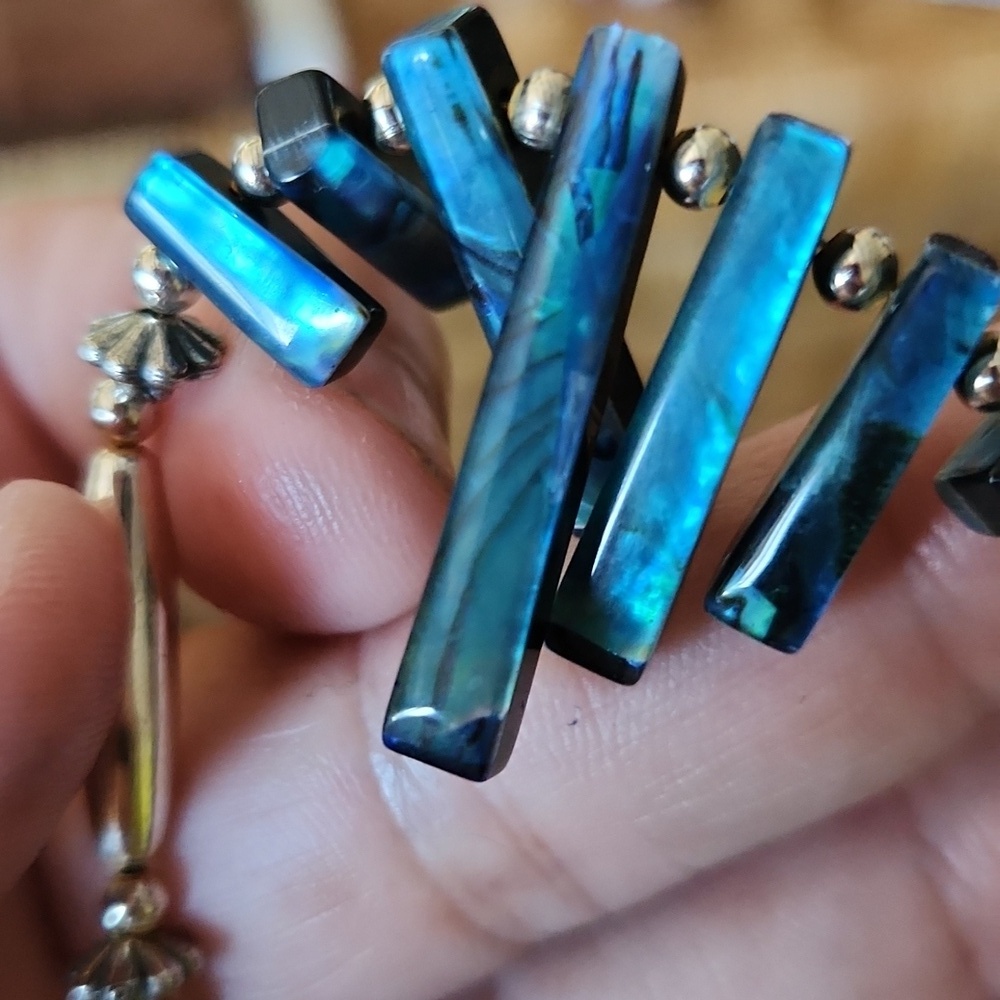 Elegant Blue Abalone and Sterling Plated Silver Necklace